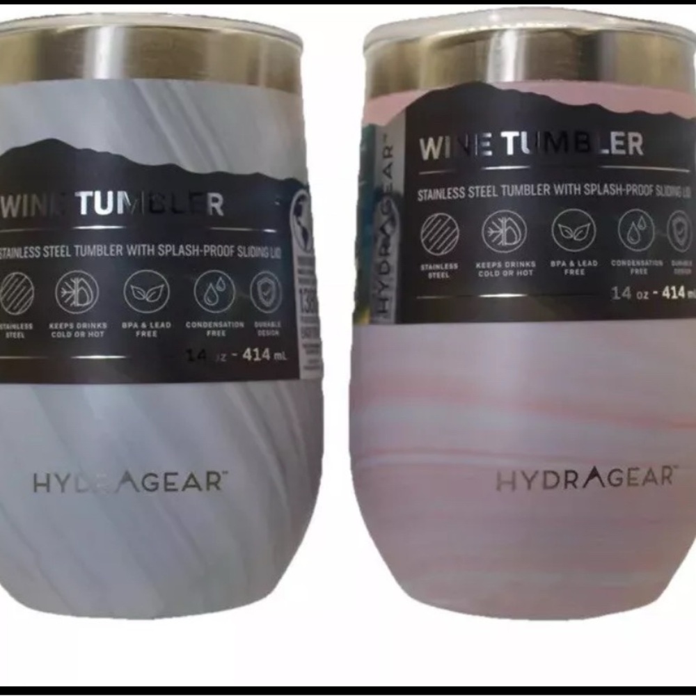 Hydragear NEW Set of Two Stainless Steel Wine Tumblers - Gray and Pink 14 ounce